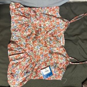 Arizona Jean Company Floral Button Cami in Red, Blue & Green